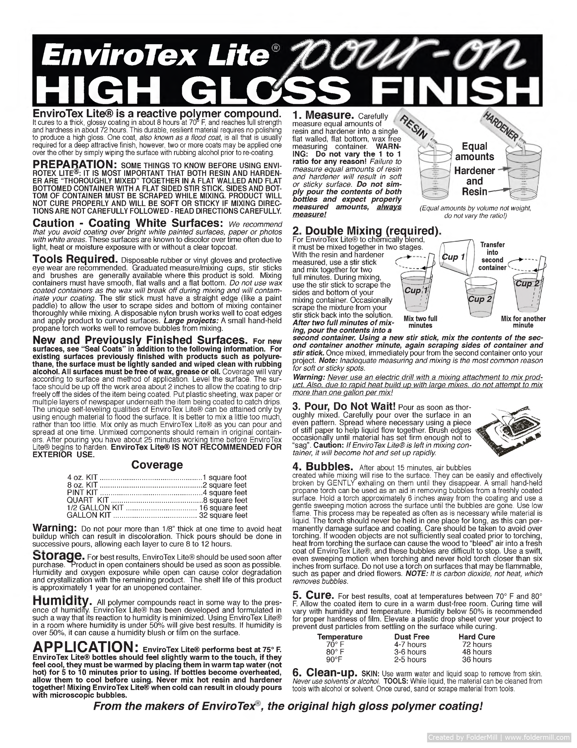 Environmental Technology ENVIROTEX LITE Pour-On High Gloss Finish 32 oz.  Kit for sale online
